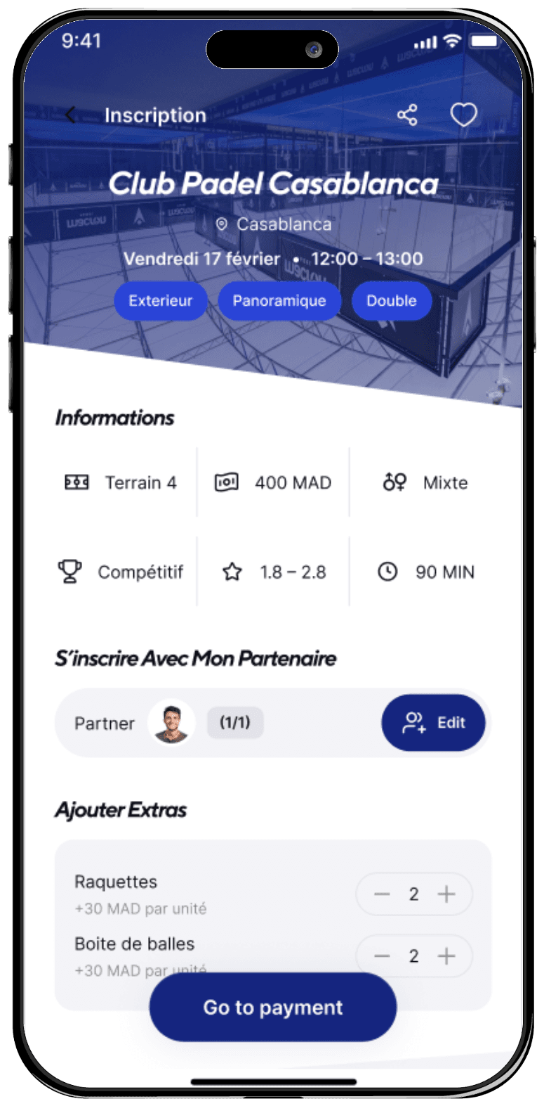Booking a court on Andaplay