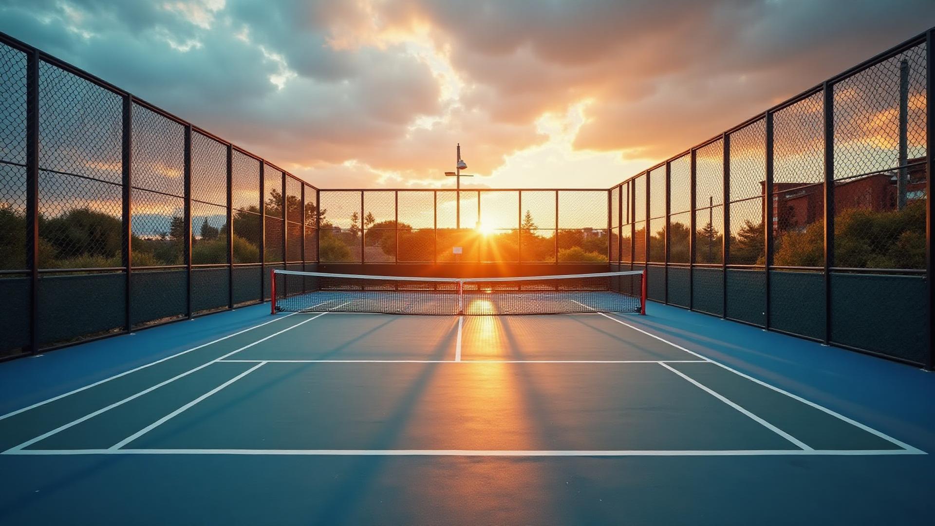 Terrain de padel haut de gamme éclairé au coucher du soleil